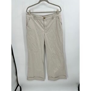 Old Navy Y2K Mid Rise Wide Leg‎ Cuffed Khaki Chino Pants Beige Womens 14